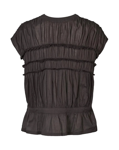 Rabens Saloner - Elenor Voile Frill Top - Liquorice 